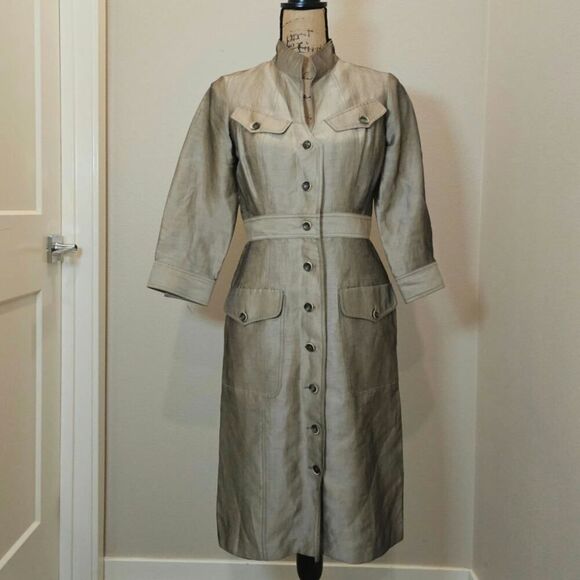 Terri John Linen Pocket Shirt Dress Size 8 - Picture 1 of 6